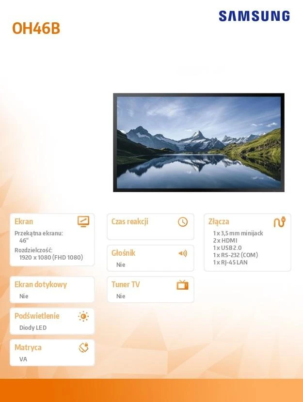 Monitorius SAMSUNG 46" OM46B FHD 4000 NITS 24/7 HIGH BRIGHTNESS SOC WIFI