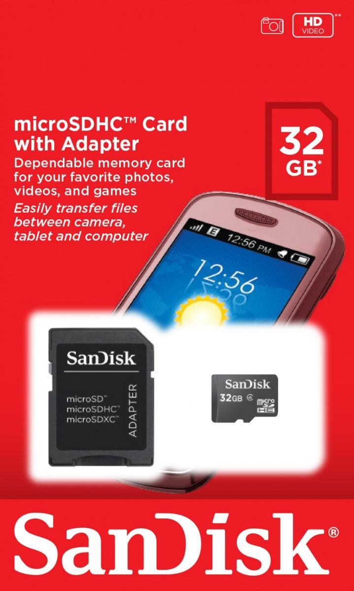 Atminties kortelė SanDisk Micro SDHC 32GB + SD adapteriai; EAN: 619659066918