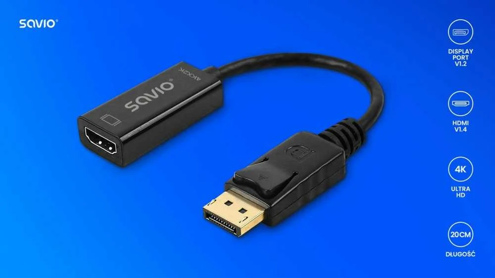 Adapteris Savio DisplayPort (M) v1.2 – HDMI A (F) v1.4, 4K, AK-62