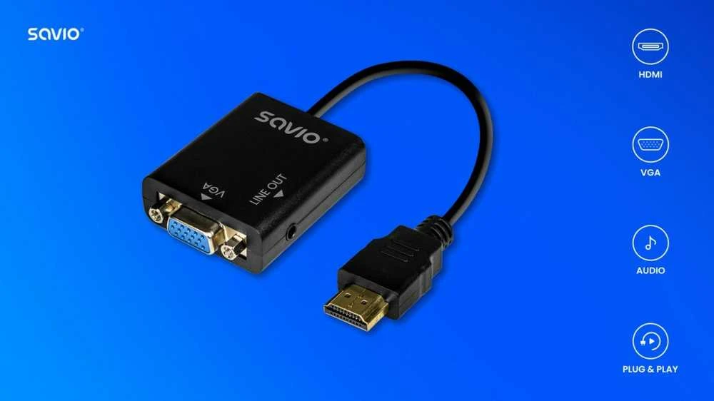 Savio HDMI į VGA adapteris su audio jungtimi