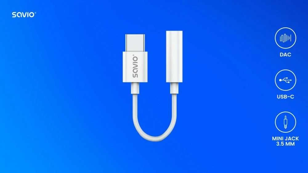 Garso Adapteris - SAVIO AK-51 USB Type 3.1 C į 3.5mm Mot. Balta