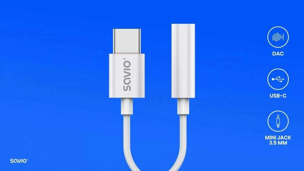 Garso Adapteris - SAVIO AK-51 USB Type 3.1 C į 3.5mm Mot. Balta
