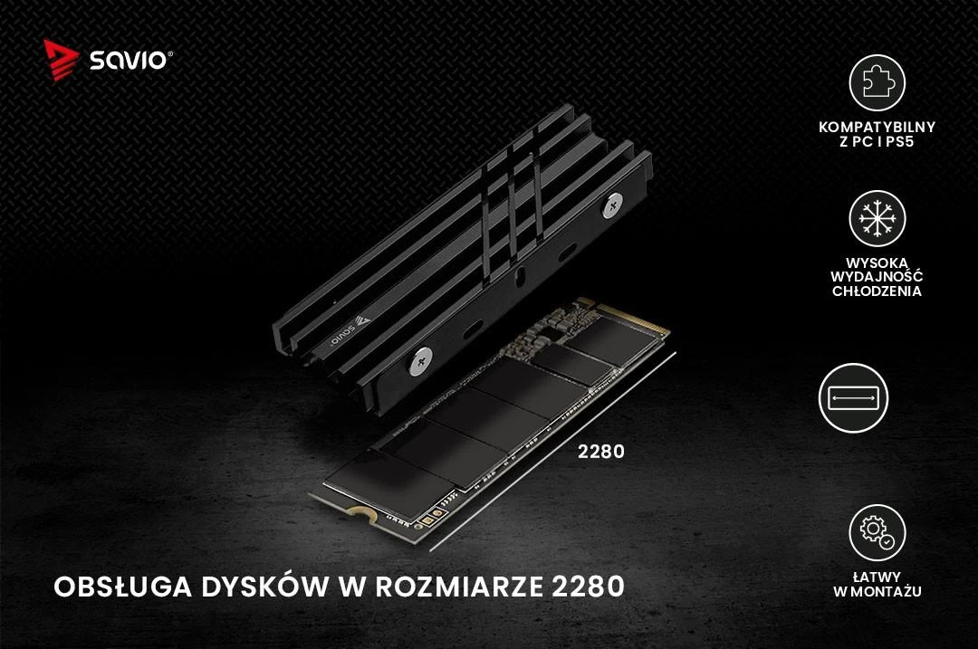 M.2 SSD Aušintuvas - SAVIO AK-60 NVME 2280 Juodas