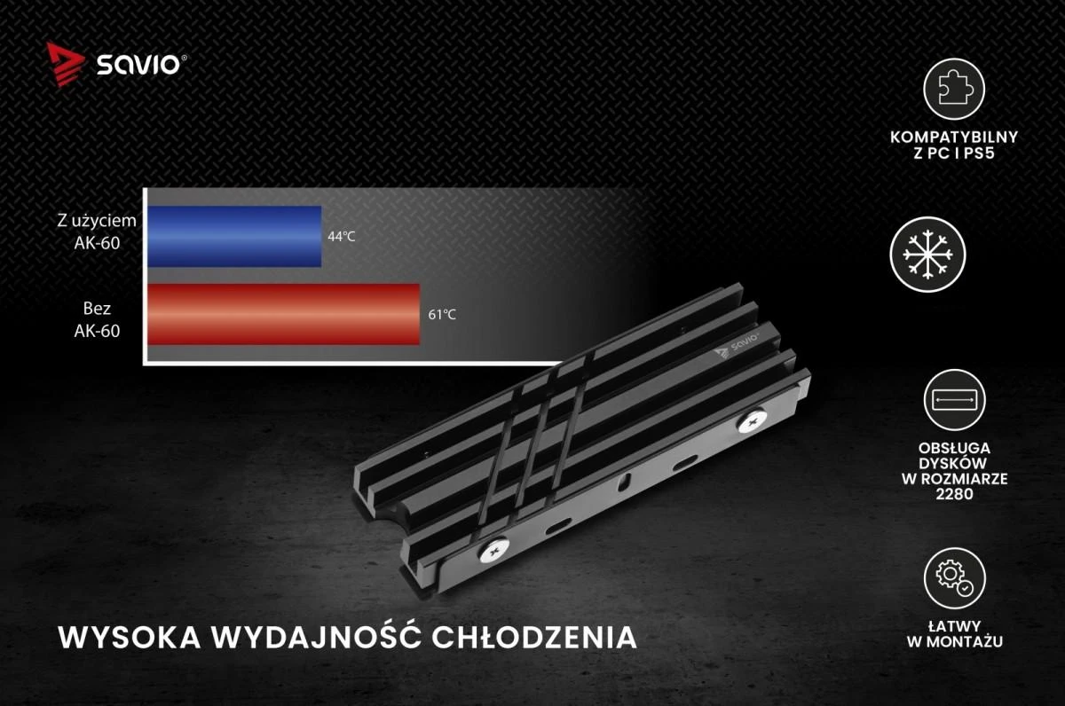 M.2 SSD Aušintuvas - SAVIO AK-60 NVME 2280 Juodas