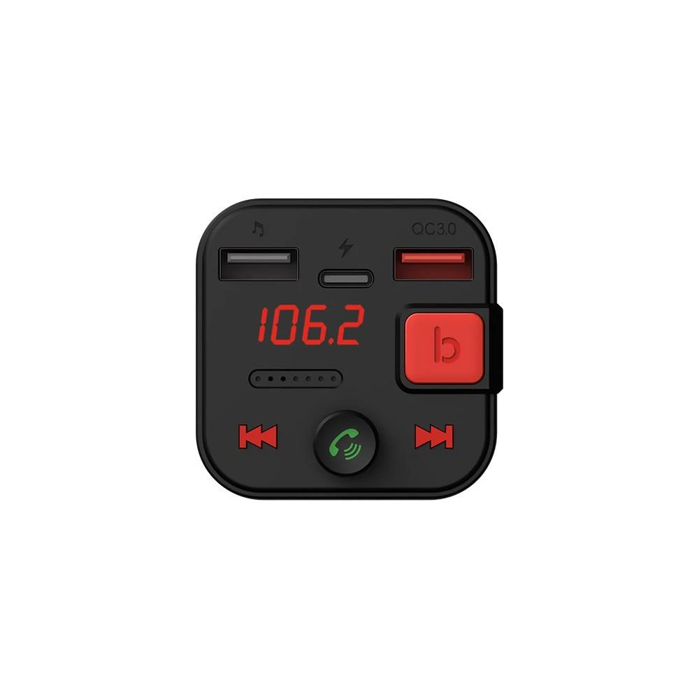 Automobilinė Garso Sistema - Savio FM Siųstuvas, Bluetooth 5.3, QC 3.0, LED Ekranas, Bass Boost