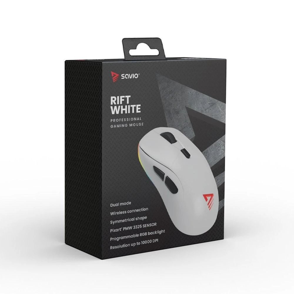 Savio RIFT kompiuterinių žaidimų pelė, balta