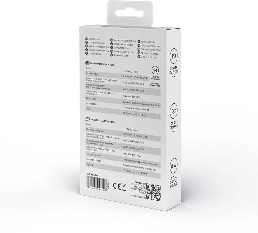 USB Įkroviklis - Savio La-04 Greitas Įkrovimas 3.0