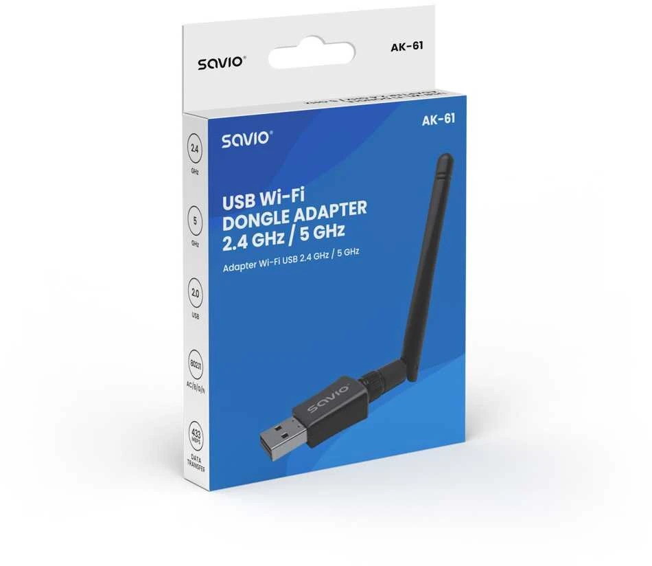 SAVIO AK-61 Wi-Fi adapteris su antena pakuotėje