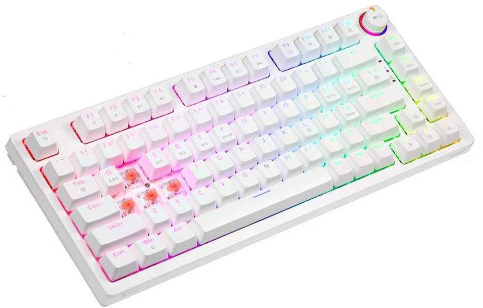 SAVIO PHENIX Baltas Belaidė mechaninė klaviatūra, Gateron Raudona Pro, ABS