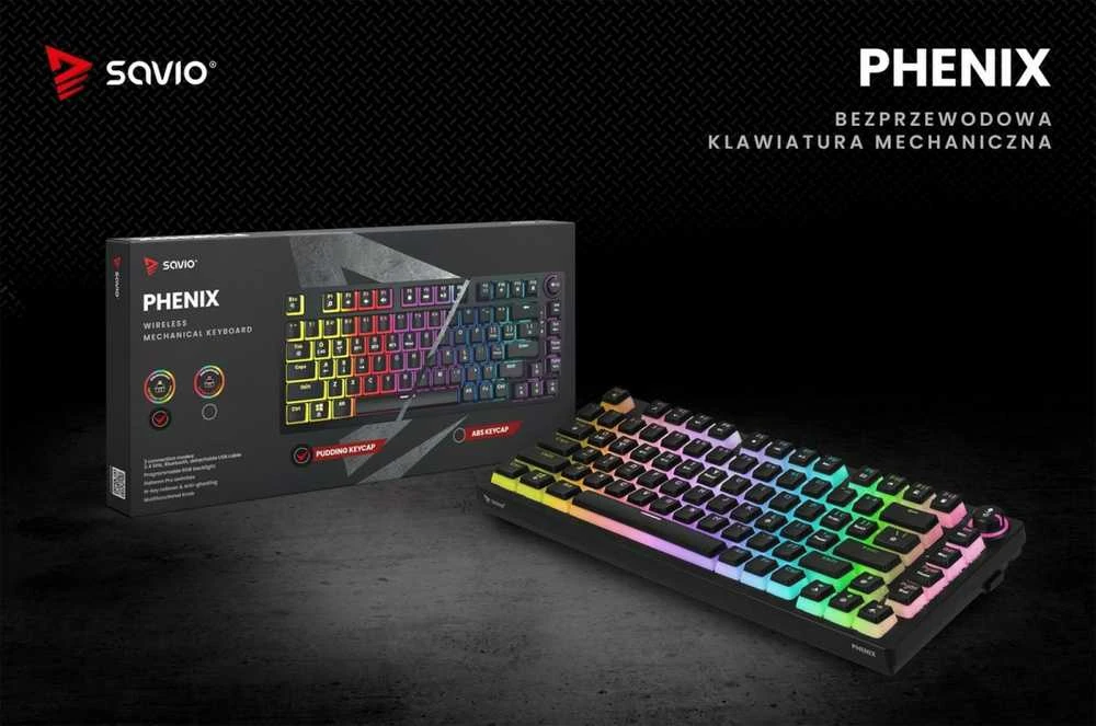 Belaidė mechaninė klaviatūra - SAVIO PHENIX Gateron Geltona Pro Pudding