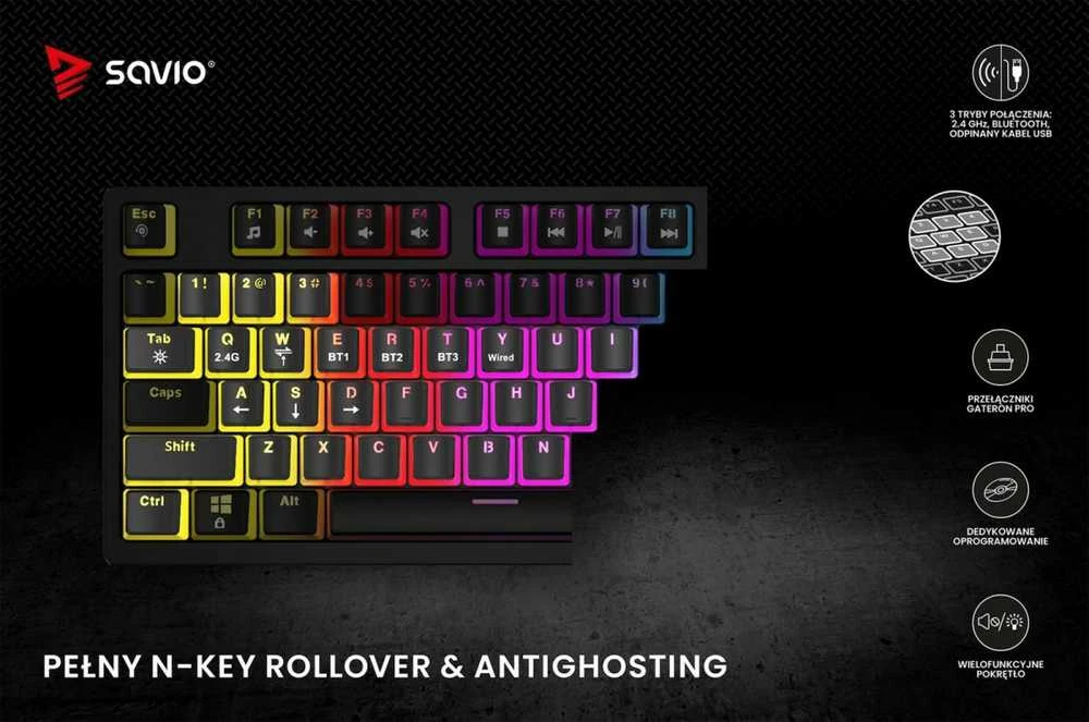 Belaidė mechaninė klaviatūra - SAVIO PHENIX Gateron Geltona Pro Pudding
