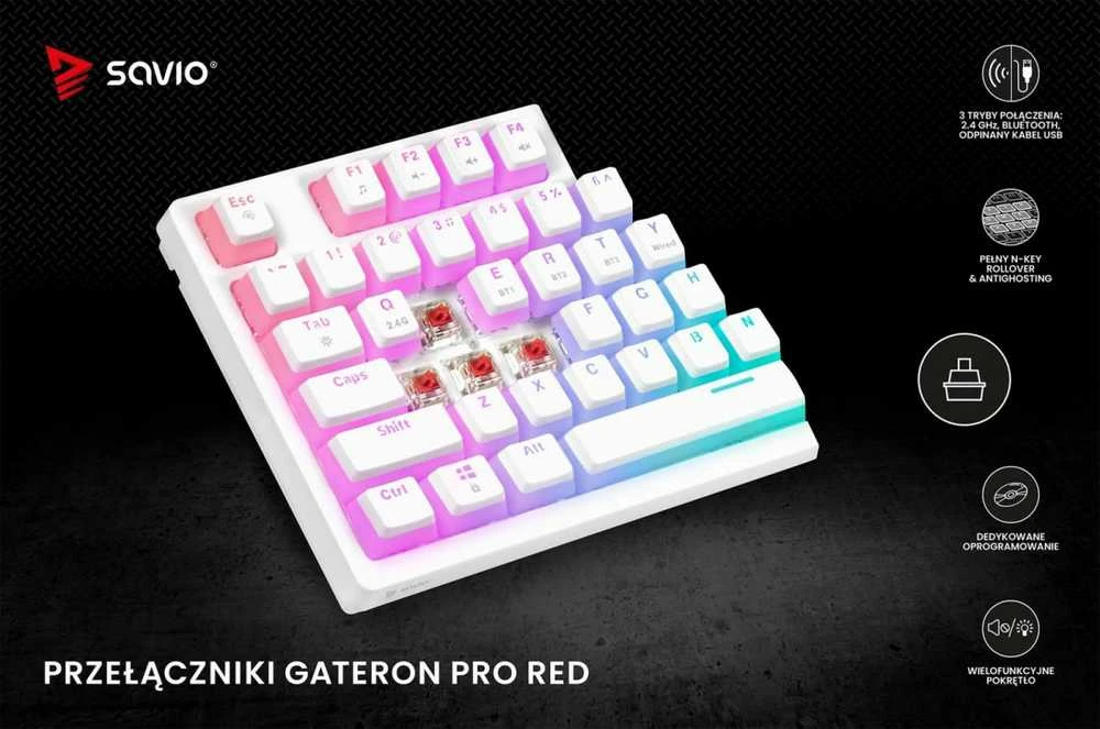Savio Klaviatūra mechaninė belaidė PHENIX Baltas Gateron Raudona Pro, Pudding