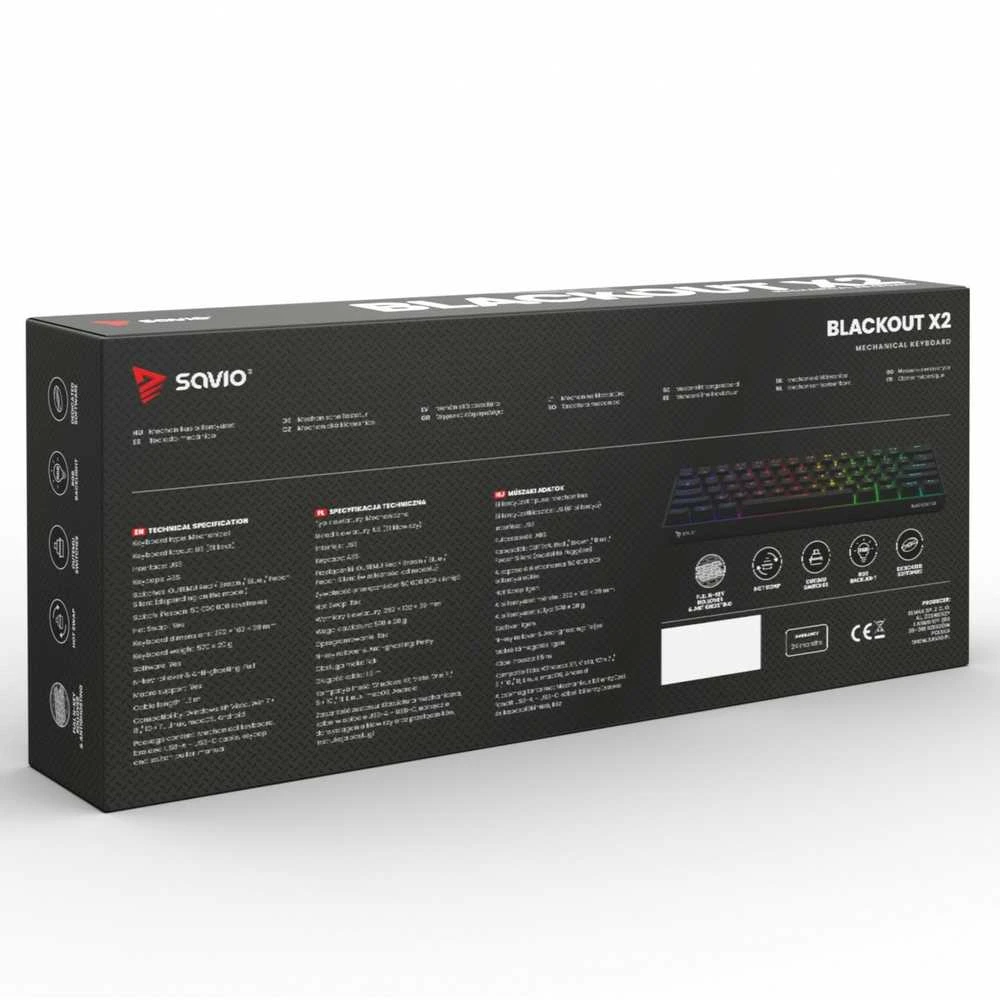 SAVIO BLACKOUT X2 Mechaninė klaviatūra OUTEMU Mėlyna, Hot Swap
