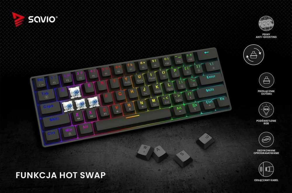 SAVIO BLACKOUT X2 Mechaninė klaviatūra OUTEMU Mėlyna, Hot Swap