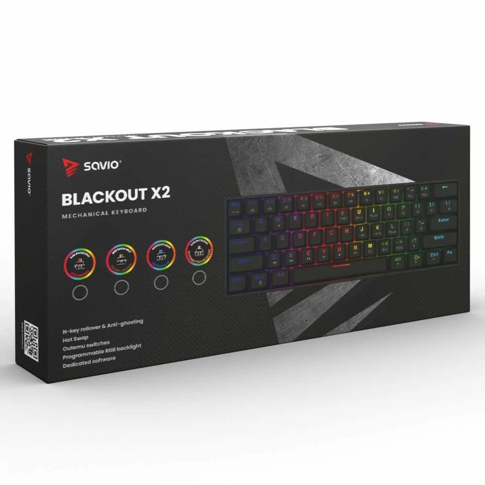 SAVIO BLACKOUT X2 Mechaninė klaviatūra OUTEMU Mėlyna, Hot Swap