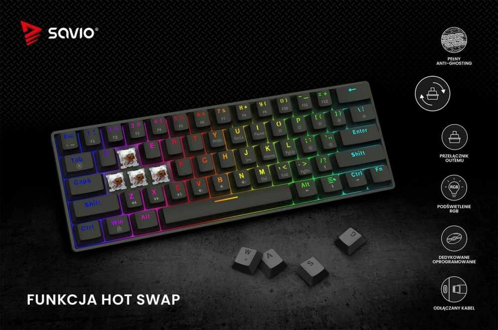 SAVIO BLACKOUT X2 mechaninė klaviatūra OUTEMU ruda, su karšto keitimo funkcija