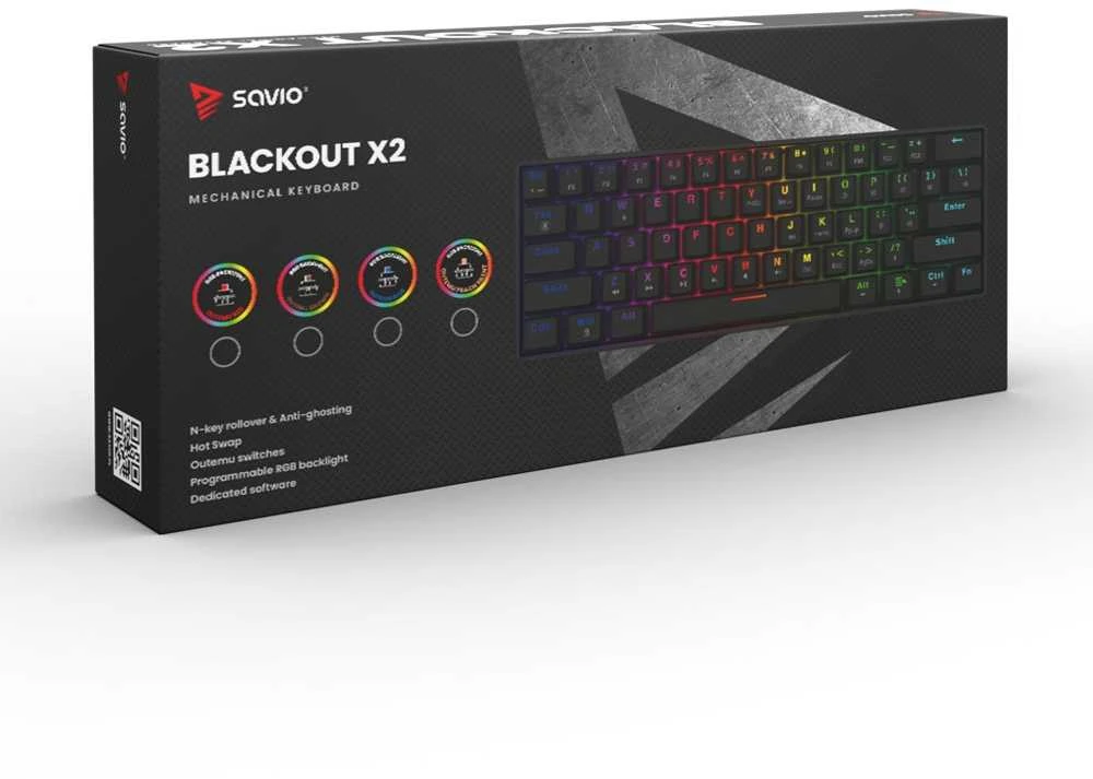 SAVIO BLACKOUT X2 mechaninė klaviatūra OUTEMU Peach tyli, karšto keitimo