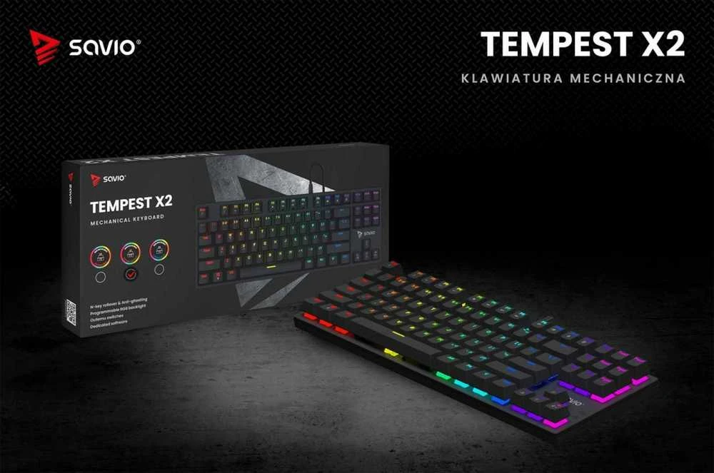Klaviatūra žaidimams Savio Tempest X2 Outemu Brown su laidu mechaninė su pašvietimu juoda