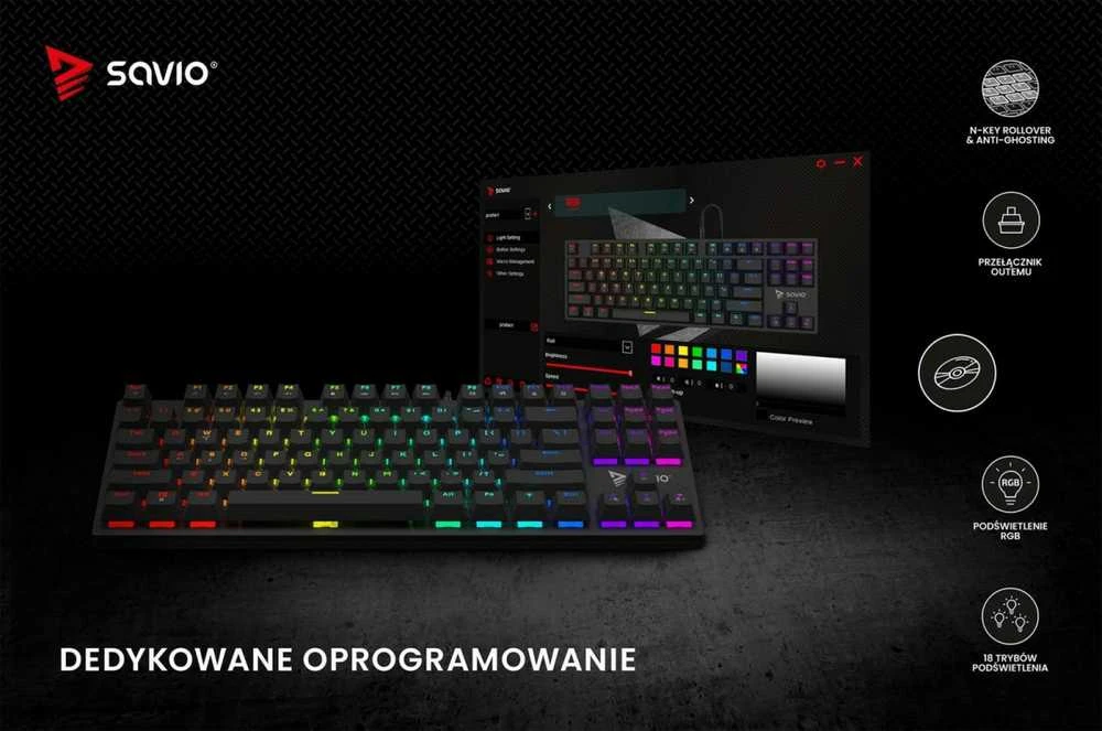 Klaviatūra žaidimams Savio Tempest X2 Outemu Brown su laidu mechaninė su pašvietimu juoda