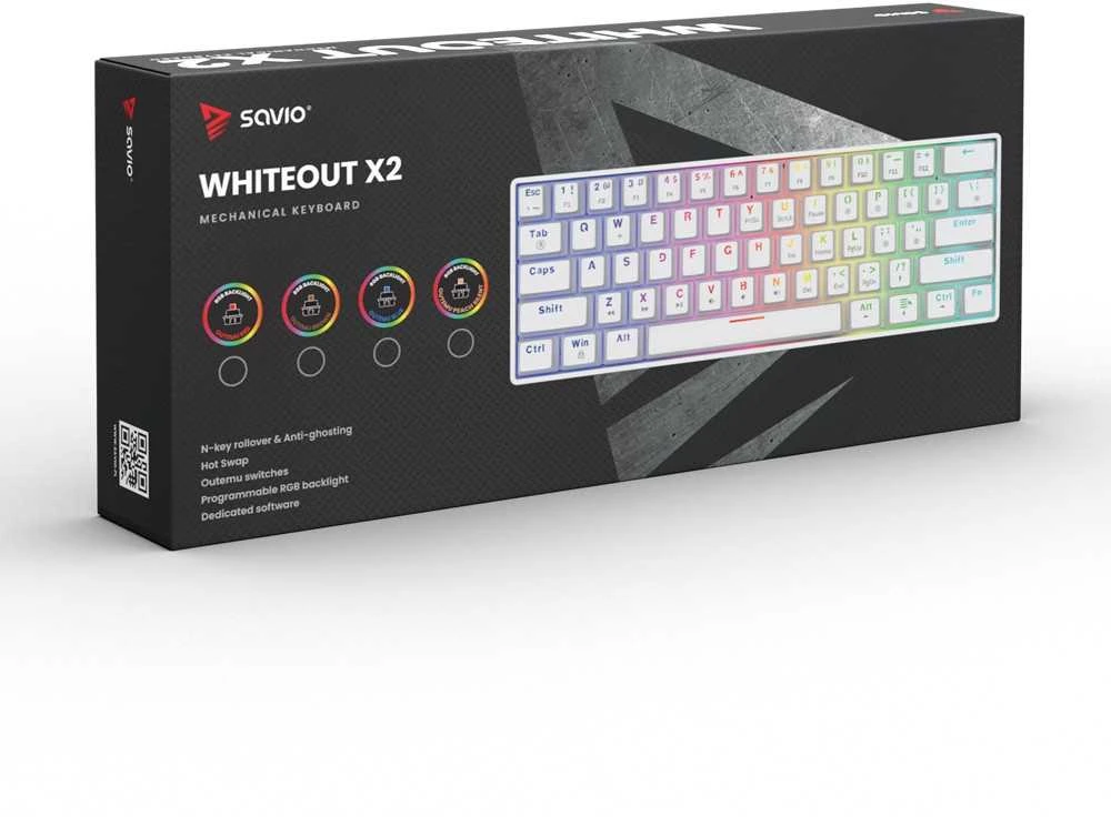 Savio Klaviatūra mechaninė WHITEOUT X2 OUTEMU Peach Silent, Hot Swap