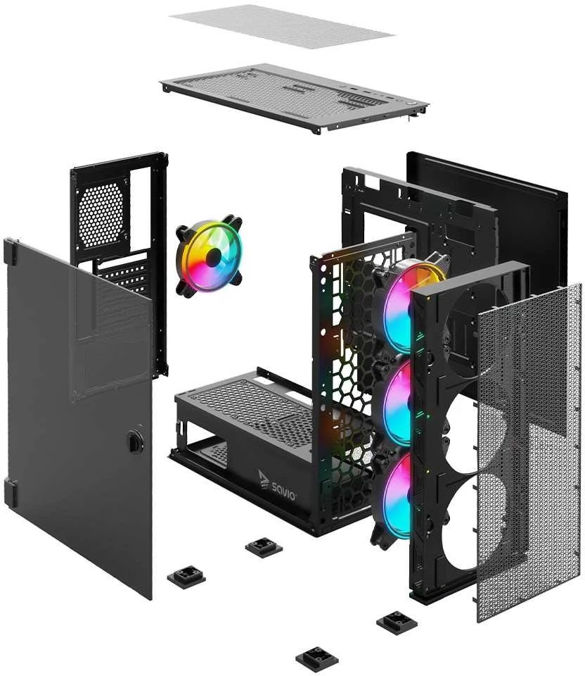 Kompiuterio korpusas Savio Raptor X1, Tempered Glass, ARGB, Black