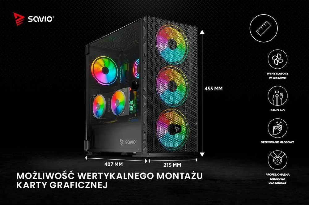 Kompiuterio korpusas Savio Raptor X1, Tempered Glass, ARGB, Black
