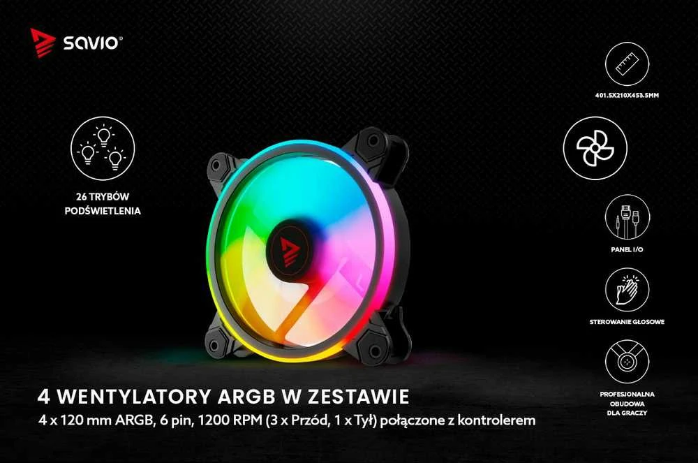 Kompiuterio korpusas Savio Raptor X1, Tempered Glass, ARGB, Black