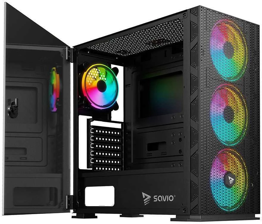 Kompiuterio korpusas Savio Raptor X1, Tempered Glass, ARGB, Black
