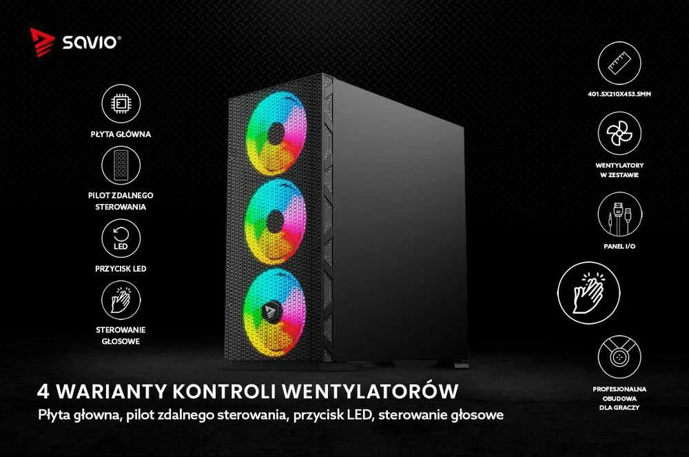 Kompiuterio korpusas Savio Raptor X1, Tempered Glass, ARGB, Black