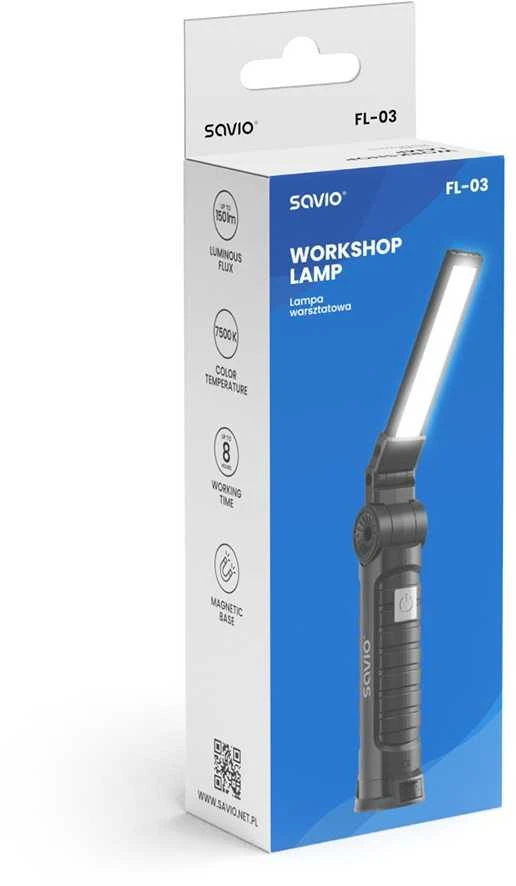 LED Lempa - Savio FL-03 COB Įkraunama, USB-C, 150 lm, Sukamoji Galvutė, Magnetas