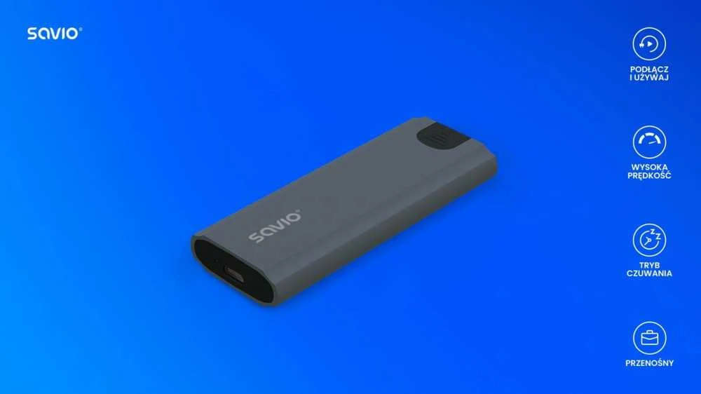 Savio M.2 SSD NVMe išorinio disko korpusas, USB-C 3.1, AK-67, pilkas