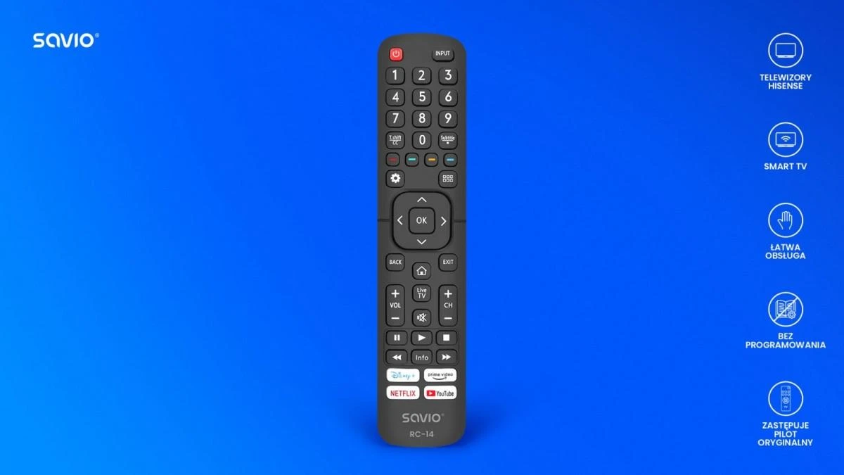 SAVIO RC-14 Universalus nuotolinio valdymo pultelis/pakeitimas HISENSE, SMART TV