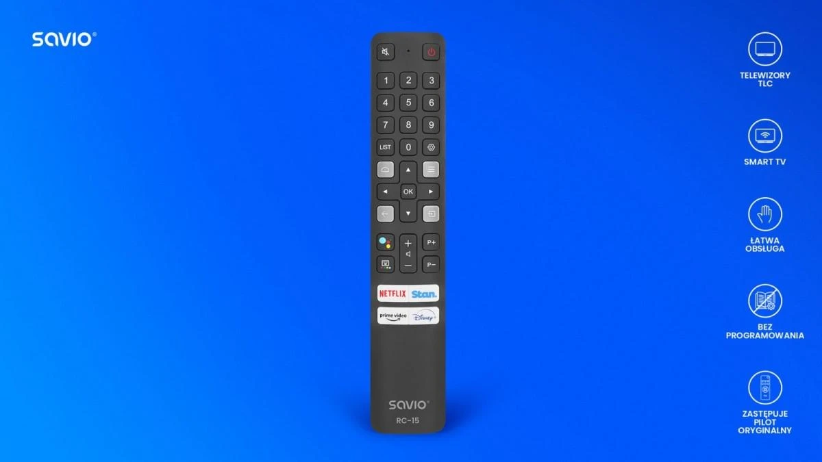 Savio RC-15 universalus / TCL išmaniojo televizoriaus nuotolinio valdymo pulto IR belaidžio mygtuko pakaitalas