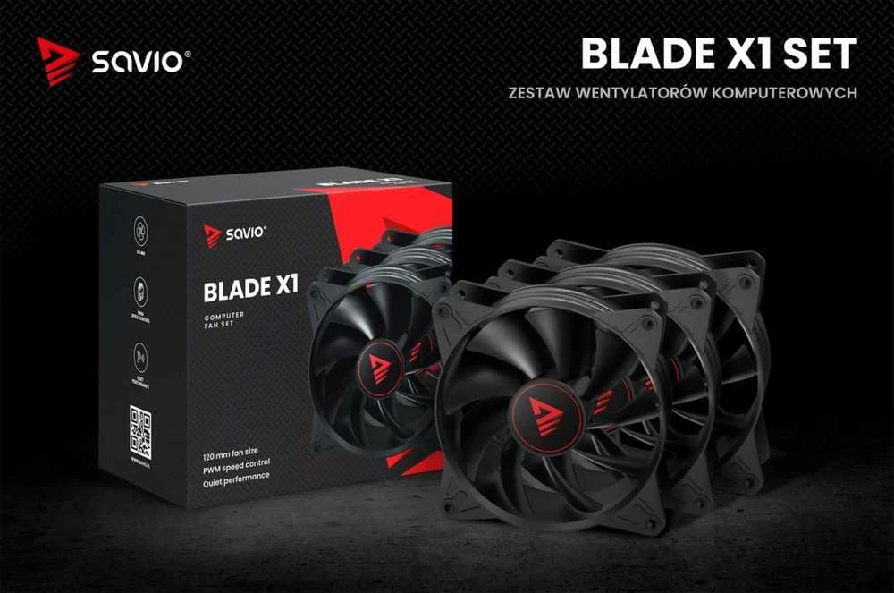 SAVIO Fan Set BLADE X1 SET 3 x 120mm 4-pin PWM juodas