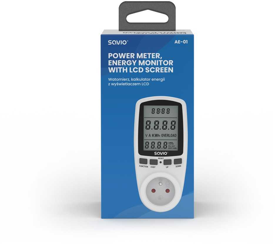 SAVIO AE-01 Vatmetras, energijos skaičiuotuvas su LCD ekranu