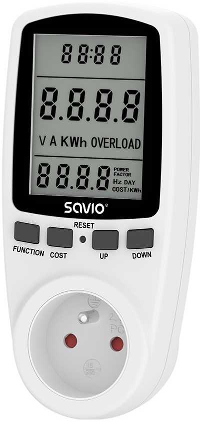 SAVIO AE-01 Vatmetras, energijos skaičiuotuvas su LCD ekranu