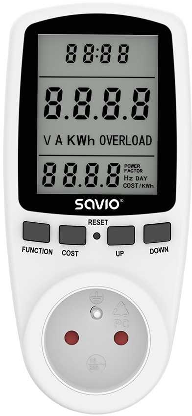 SAVIO AE-01 Vatmetras, energijos skaičiuotuvas su LCD ekranu