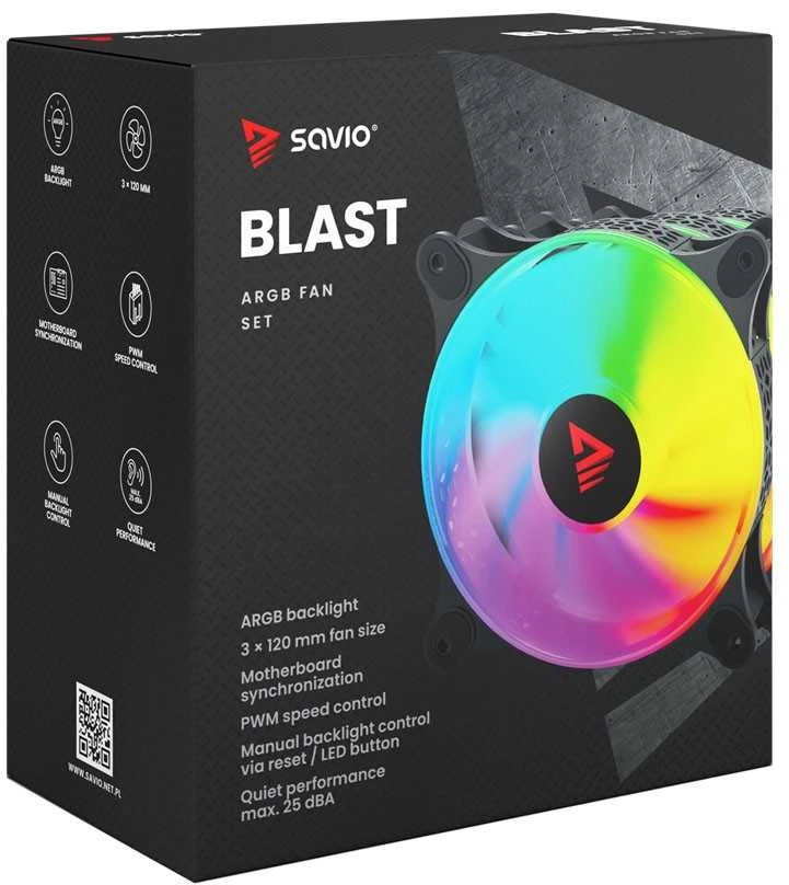 Kompiuterių Ventiliatorių Rinkinys - Savio Blast 3 x 120 mm 3 kontaktų 5 V 4 kontaktų 12 V