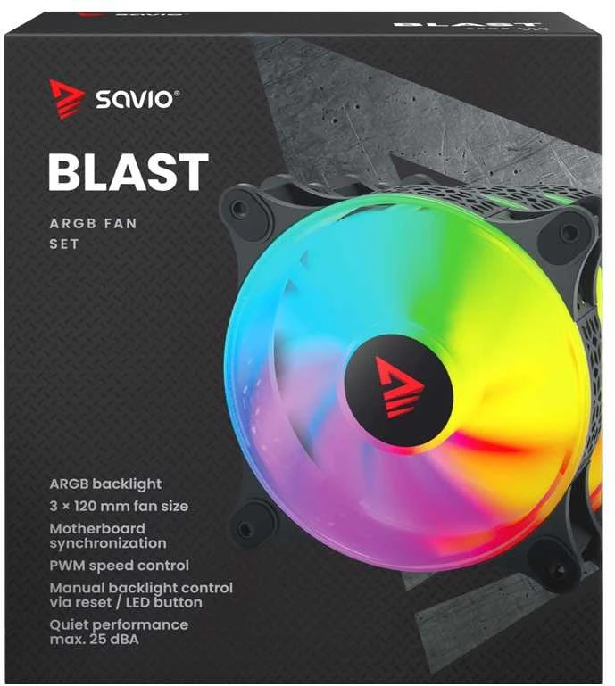 Kompiuterių Ventiliatorių Rinkinys - Savio Blast 3 x 120 mm 3 kontaktų 5 V 4 kontaktų 12 V