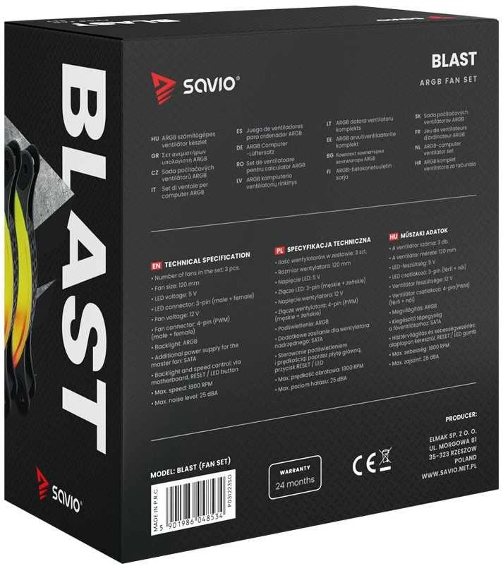 Kompiuterių Ventiliatorių Rinkinys - Savio Blast 3 x 120 mm 3 kontaktų 5 V 4 kontaktų 12 V
