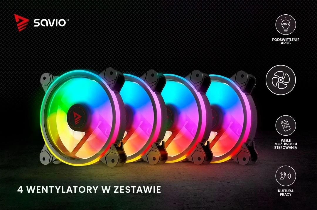 Ventiliatoriai - Savio Fan-01 4 Vnt. 120 Mm ARGB Su Valdikliu Ir Nuotolinio Valdymo Pultu