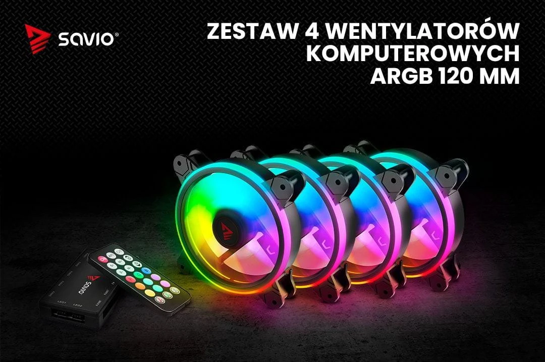 Ventiliatoriai - Savio Fan-01 4 Vnt. 120 Mm ARGB Su Valdikliu Ir Nuotolinio Valdymo Pultu