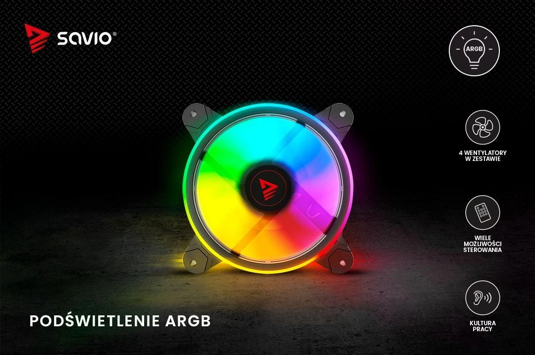 Ventiliatoriai - Savio Fan-01 4 Vnt. 120 Mm ARGB Su Valdikliu Ir Nuotolinio Valdymo Pultu