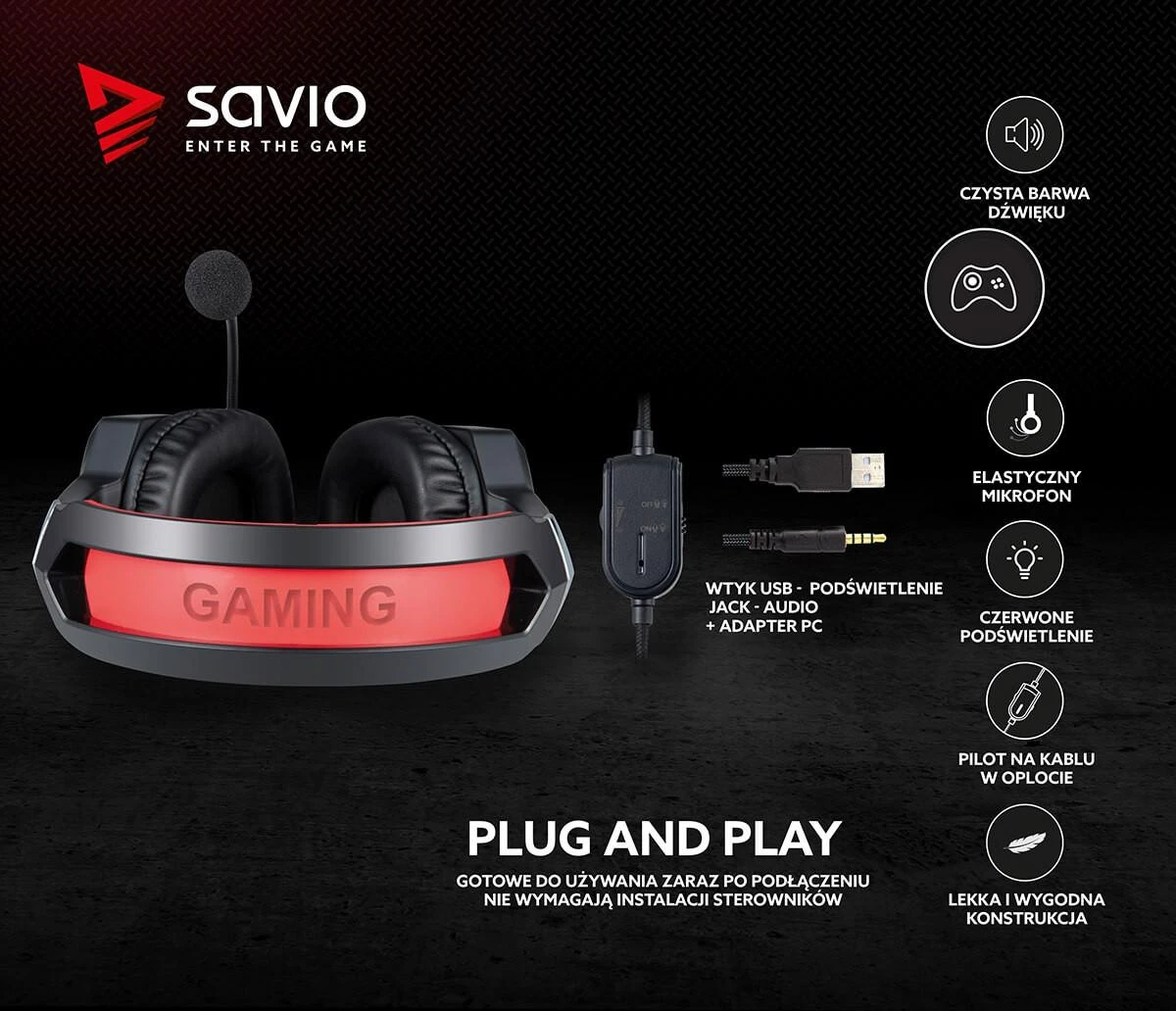 Žaidimų ausinės Savio FORGE Jack 3.5mm + USB