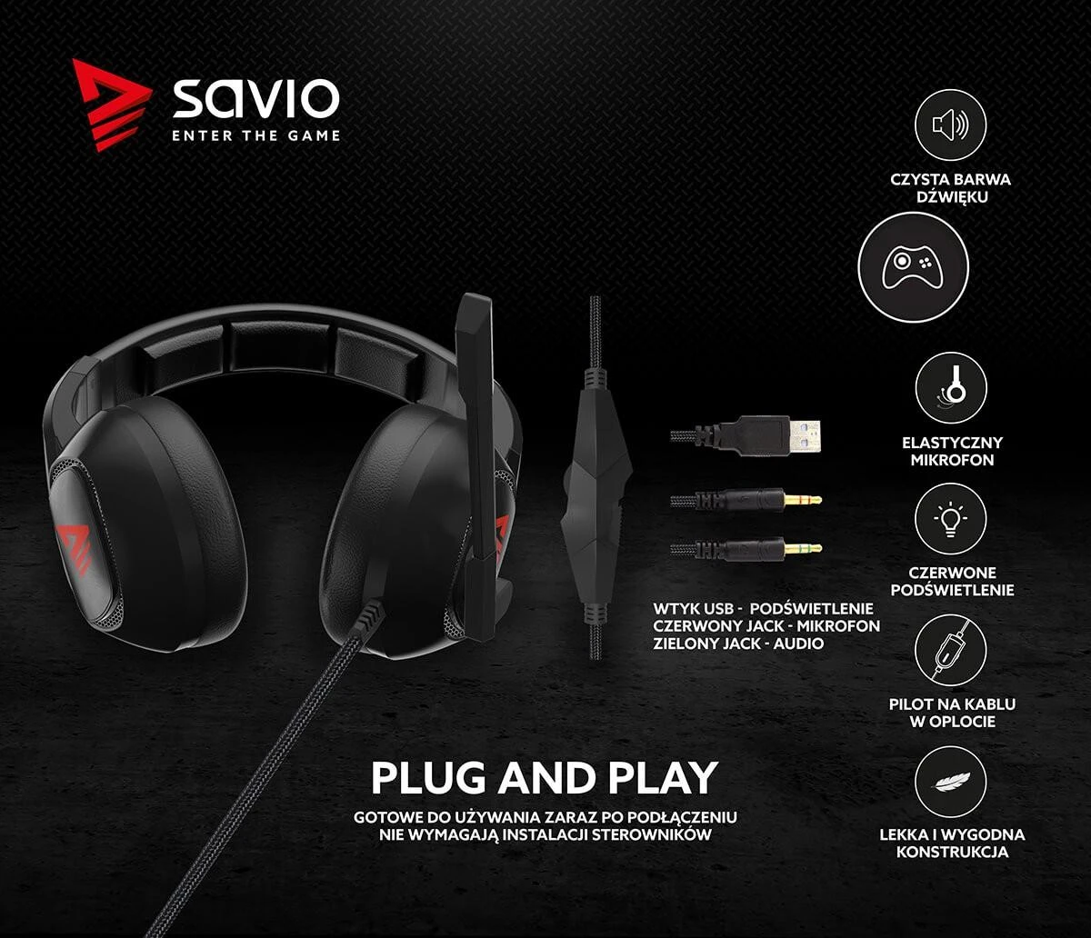 Žaidimų ausinės Savio STRIKE Jack 2 x 3.5mm + USB