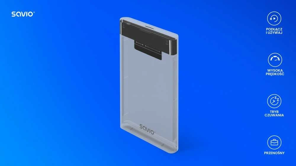 Savio skaidrus 2.5 colio išorinis SSD korpusas