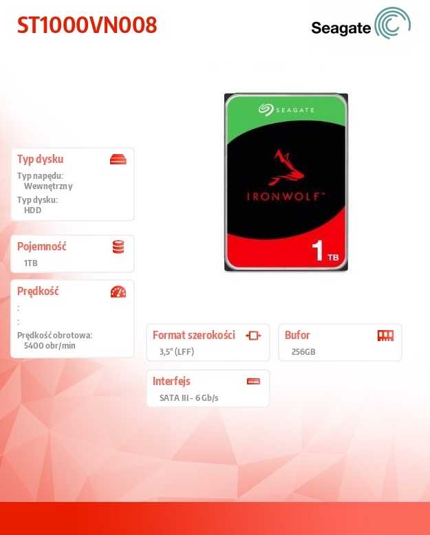 Kietasis diskas – „Seagate IronWolf“ 1 TB 256 MB 5400 RPM SATA III