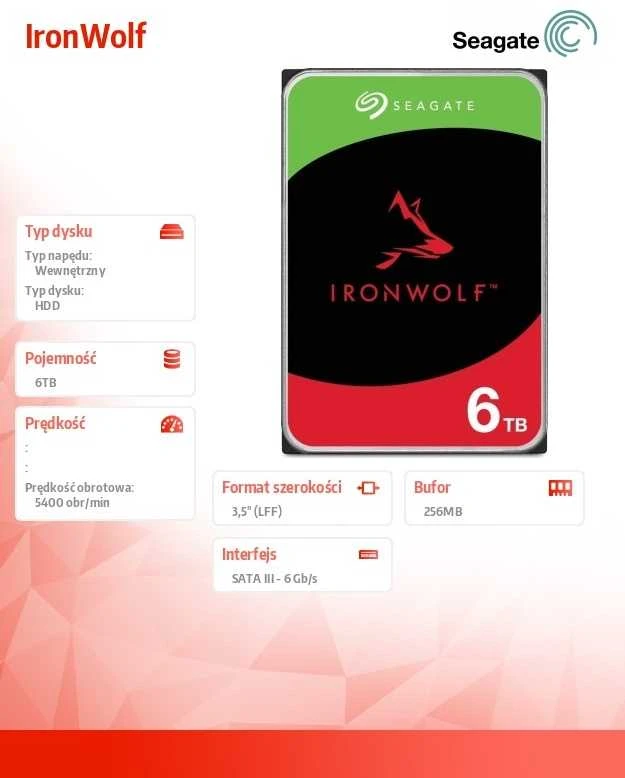 SEAGATE NAS HDD 6TB IronWolf 5400rpm 6Gb/s SATA 256MB talpykla 3,5 colio