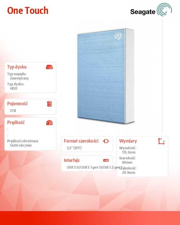Seagate One Touch STKZ5000402 Išorinis kietasis diskas 5 TB 2.5" Micro-USB B 3.2 Gen 1 (3.1 Gen 1) Mėlyna