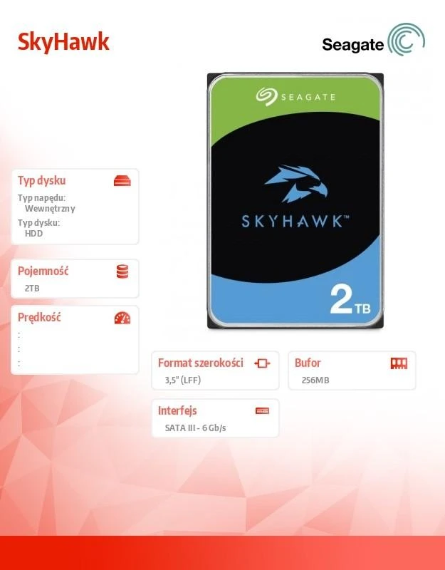 Kietasis diskas SEAGATE Surveillance Skyhawk 2TB HDD SATA 6Gb/s 256MB talpykla 3,5 colio